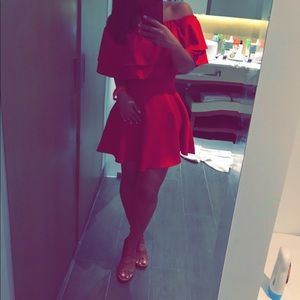 Red Ruffle Bardot Mini Dress from Missguided